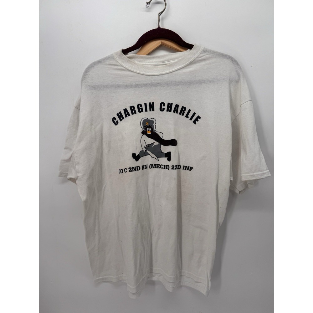 Rare Vintage Chargin Charlie Army 2nd BN 22D INF Military T Shirt XL HTF USA